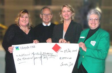 Flamsteed Society donation to the ROG Time & Space Universal Appeal.  L to R Lin Potter, Eddie Yeadon, Kristen Lippincott, Polly Larner (photo Mike Dryland)